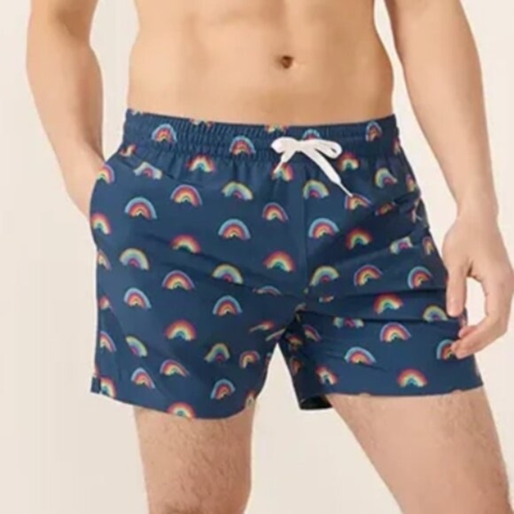 Chubbies Mens Navy Blue Rainbow Print Swim Trunks 5.5 Inseam Shorts Large